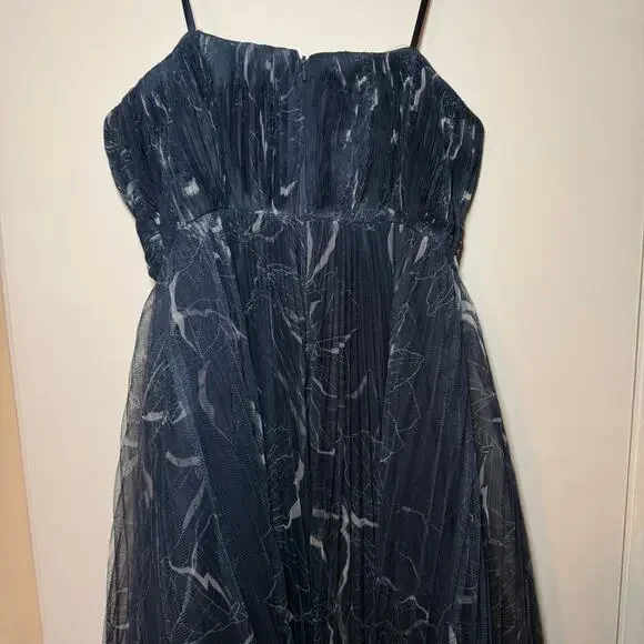 Hutch Blue Strapless A Line Corset Tulle Floral Corene Midi Dress Gown Sz 12